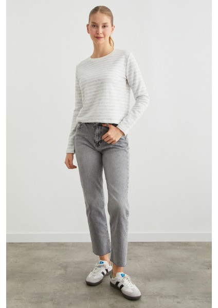 Çizgili Bisiklet Yaka Sweatshirt modelleri