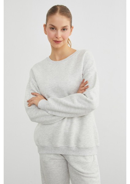 3 Iplik Kalp Baskılı Bisiklet Yaka Sweatshirt fırsatları