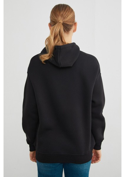 3 Iplik Kot Ayıcık Nakışlı Oversize Kapüşonlu Sweatshirt indirimleri