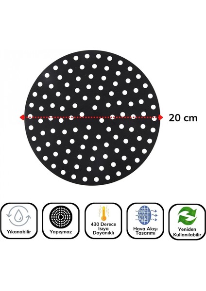 Siyah Isıya Dayanıklı Yıkanılabilir Silikon Fırın ve Airfryer Yuvarlak Model Pişirme Matı 20 cm (4887) fırsatları