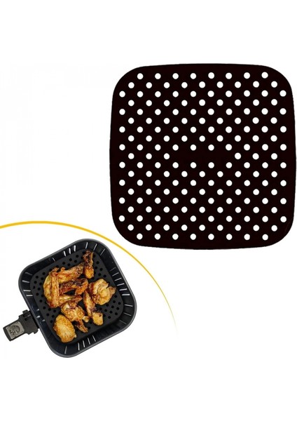 Siyah Isıya Dayanıklı Yıkanılabilir Silikon Fırın ve Airfryer Kare Model Pişirme Matı 21,5 cm (4887)