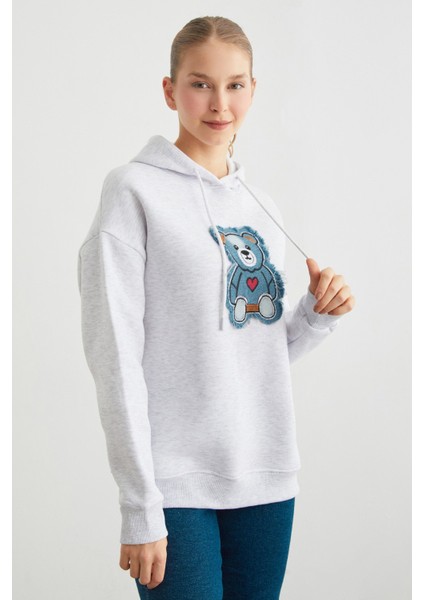 3 Iplik Kot Ayıcık Nakışlı Oversize Kapüşonlu Sweatshirt fırsatları