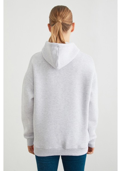 3 Iplik Kot Ayıcık Nakışlı Oversize Kapüşonlu Sweatshirt indirimleri