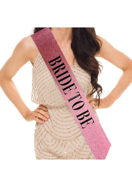 Pembe Üzeri Siyah Büyük Bride To Be Yazılı Simli Işıltılı Kuşak Kemer 10 cm Genişlik (5282)