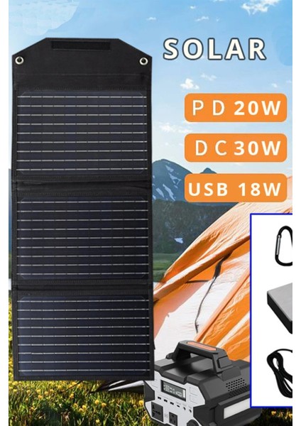 Sh-03 30W Hızlı Şarj Taşınabilir Güneş Enerji Paneli Şarj Istasyonu - SIYAH-(5796)