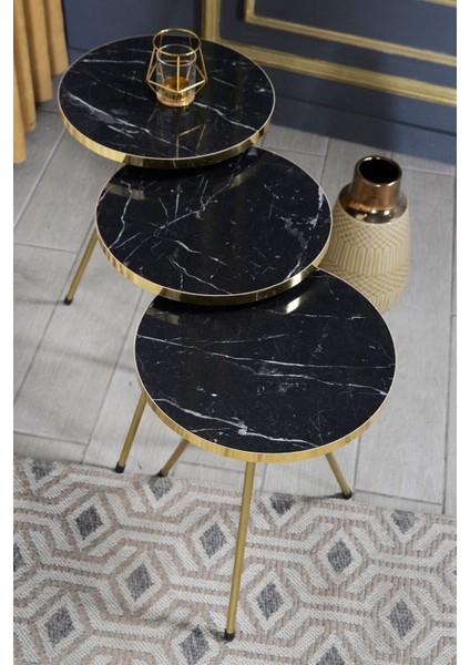 Zigon Sehpa Çift Gold Ceviz Tel