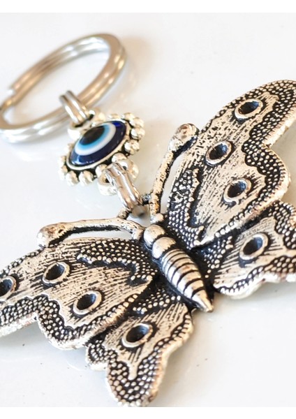 Nazar Boncuklu Kelebek Figürlü Metal Anahtarlık