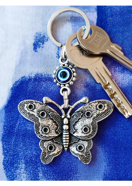 Nazar Boncuklu Kelebek Figürlü Metal Anahtarlık