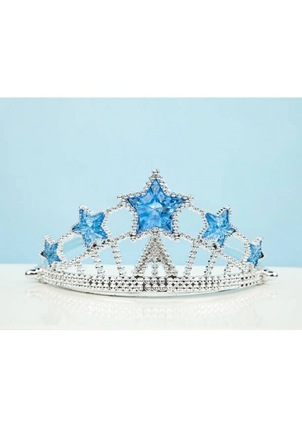 Mavi Yıldız Taşlı Plastik Kraliçe Prenses Elsa Tacı Çocuk Boy (4887)