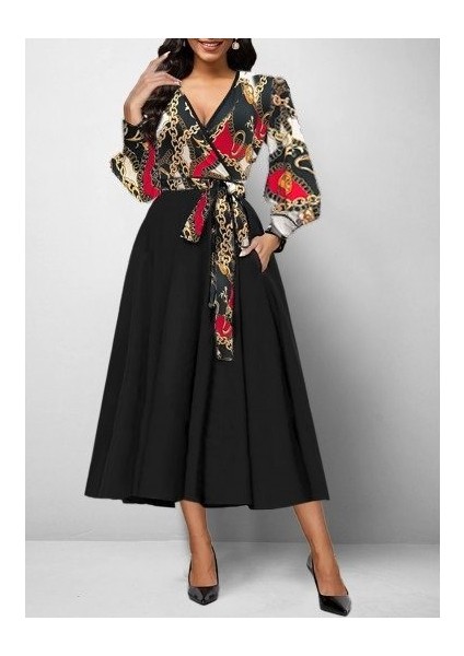 Kadın Uzun Kollu Kruvaze Yaka Dalgıç Krep Midi Boy Elbise fiyatları