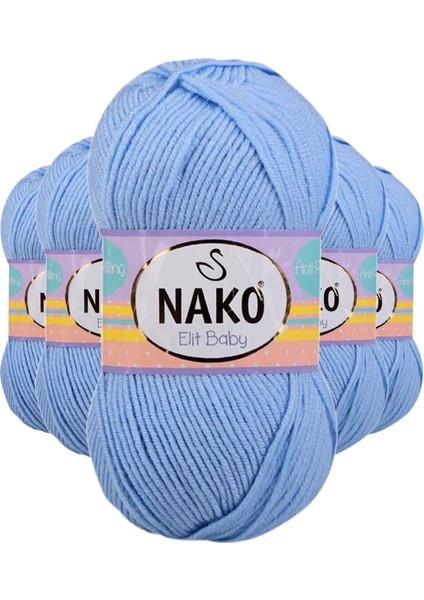5 Adet Elite Baby El Örgü Ipi Tüylenmeyen Bebek Yünü Mavi 10305