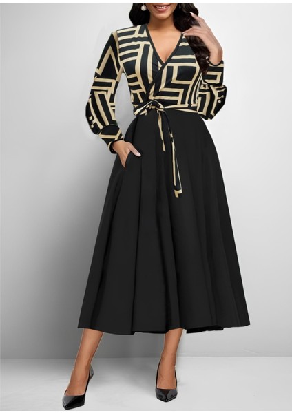 Kadın Uzun Kollu Kruvaze Yaka Dalgıç Krep Midi Boy Elbise modelleri