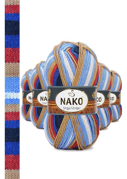 5 Adet Vega Stripe Premium Akrilik El Örgü Ipi Yünü No: 82411