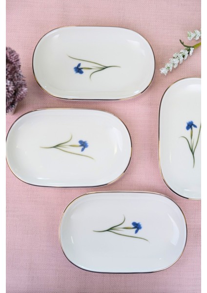 Porselen Natura Iris Altın Yaldızlı Oval Kayık Tabak 22,50X14,50X2,50CM 4 Lü