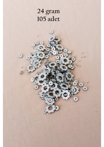 Oya Abiye Bileklik Kolye Pleksi Metalik Plastik Pul Gümüş Renk 24 Gram 105 Adet - BNC561