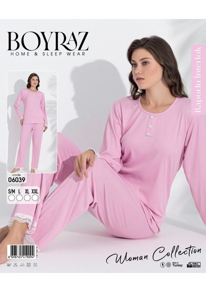06039 Kadın Interlok Kumaş Uzun Kol Pijama Takımı