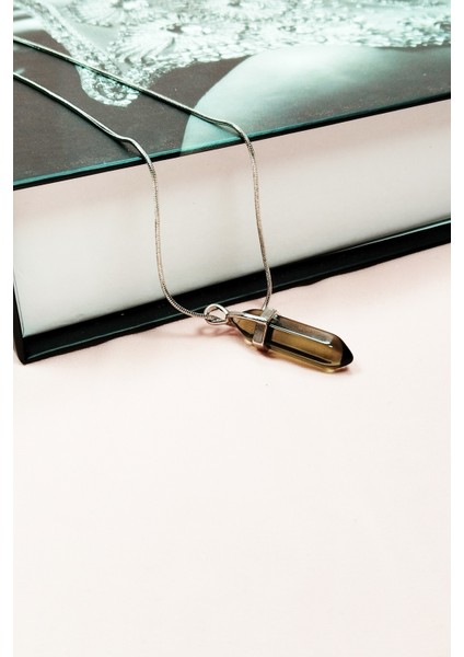 Dumanlı Kuvars Doğal Taşı Zincirli El Yapımı Kolye Uç: 3 cm Zincir: 20 cm Kutulu fırsatları