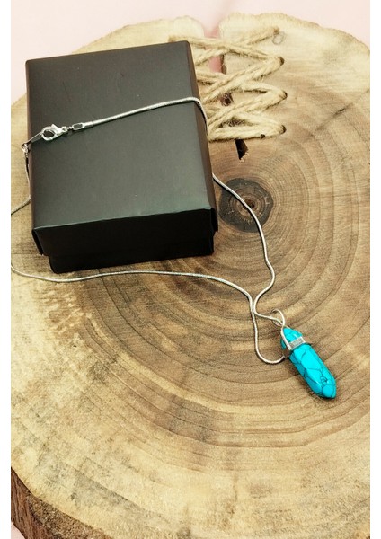 Firuze Doğal Taşı Zincirli El Yapımı Tasarımlı Kolye Uç: 3,5 cm Zincir: 20 cm Kutulu fırsatları
