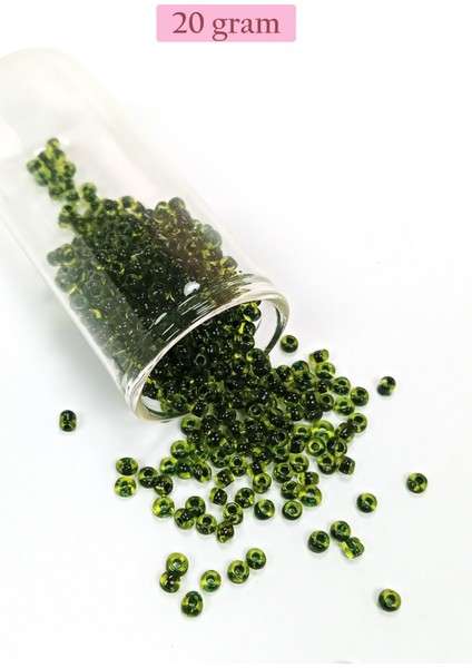 Dökme Cam Kum Boncuk (8/0) 3 mm - 20 Gram - Şeffaf Yeşil Siyah - BNC179