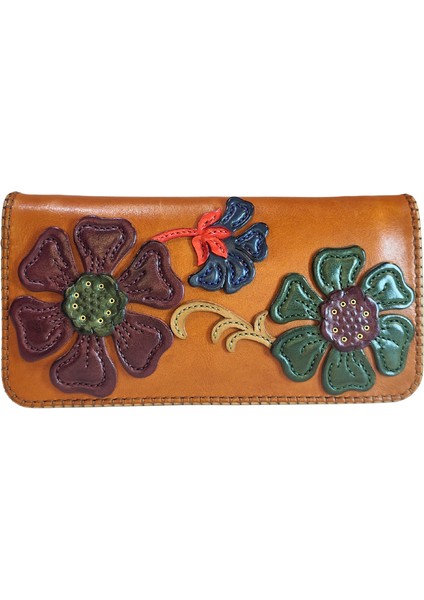 Oşum El Yapımı (Handmade) Çok Bölmeli, Bozuk Para ve Bol kartlık Alanlı Kadın Deri Cüzdan 40062