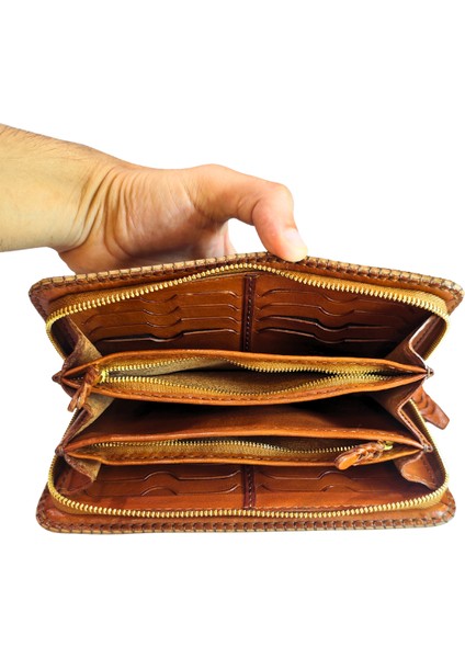 Oşum El Yapımı (Handmade) Çok Bölmeli, Bozuk Para ve Bol kartlık Alanlı Kadın Deri Cüzdan 40062