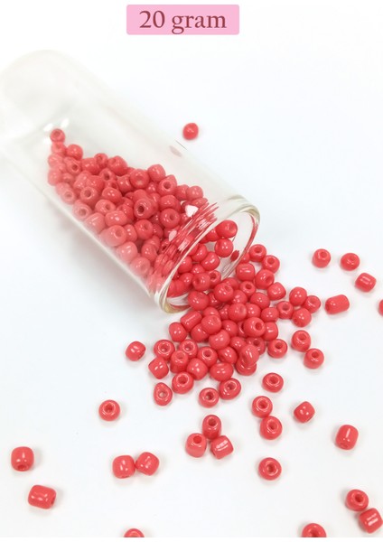 Dökme Cam Kum Boncuk Büyük Boy (6/0) 4 mm - 20 Gram - Açık Kırmızı - BNC089
