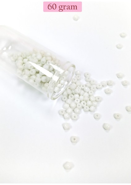 Dökme Cam Kum Boncuk Büyük Boy (6/0) 4 mm - 60 Gram - Beyaz - BNC111