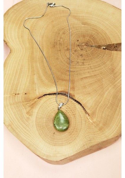 Akuamarin Doğal Taşı Zincirli El Yapımı Kolye Uç: 3 cm Zincir: 20 cm Kutulu