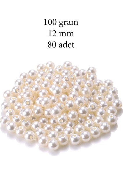 100 Gram 12MM Krem Renk Plastik Inci Boncuk Çanta ve Takı Yapım Boncuğu (~80 Adet)
