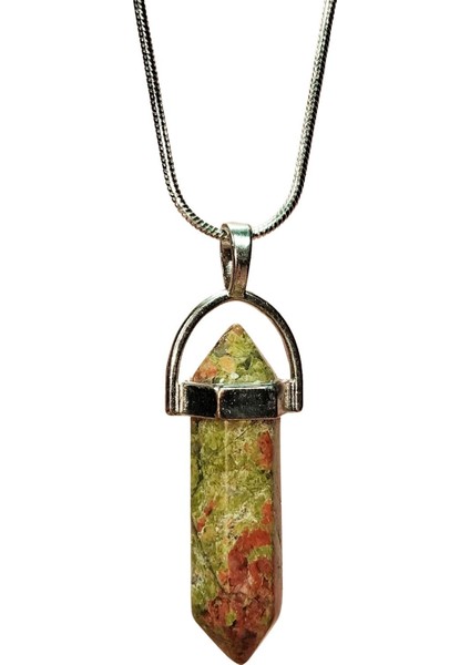 Unakit Doğal Taşı Zincirli El Yapımı Kolye Uç: 3 cm Zincir: 20 cm Kutulu