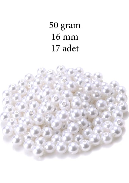 50 Gram 16MM Beyaz Renk Plastik Inci Boncuk Çanta ve Takı Yapım Boncuğu (~17 Adet)