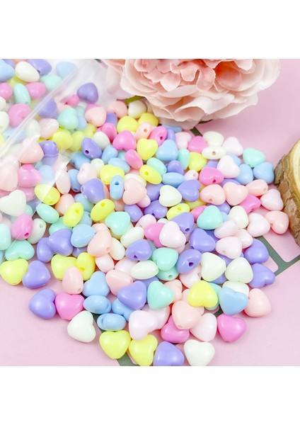 60 gr (300 Adet) Şeker Rengi Akrilik Kalp Boncuklar Renkli Karışık Plastik Pastel Boncuklar Ara Boncuk Kalp Şekilli Kolye Bilezik Için