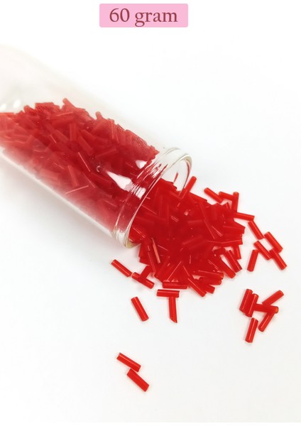 Uzun Boru Kesme Boncuk Çap 2mm Uzunluk 10 mm - 60 Gram - Kırmızı - BNC284