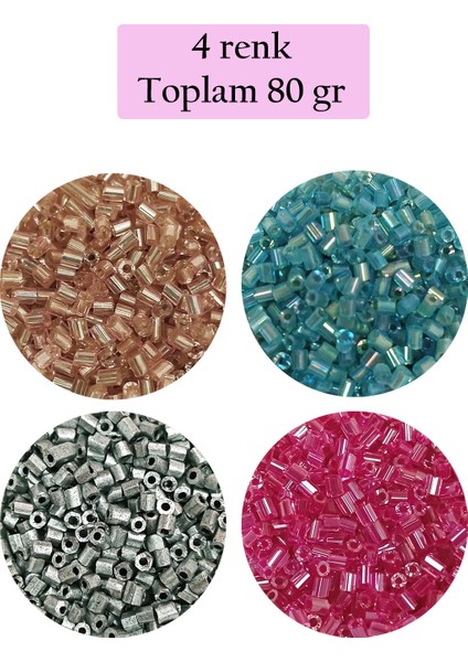Kesme Cam Boncuk 2mm - 4 Renk - Toplam 80 Gram - BNC442