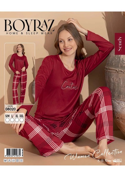 08020 Kadın Sendy Kumaş Uzun Kol Pijama Takımı