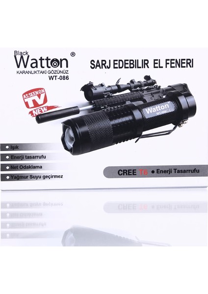 Orjinal 800 Lümen T6 Şarjlı El Feneri WT-086 - Lisinya