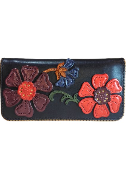 Oşum El Yapımı (Handmade) Çok Bölmeli, Bozuk Para ve Bol kartlık Alanlı Kadın Deri Cüzdan 40062