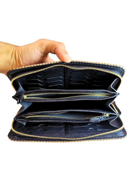 Oşum El Yapımı (Handmade) Çok Bölmeli, Bozuk Para ve Bol kartlık Alanlı Kadın Deri Cüzdan 40062