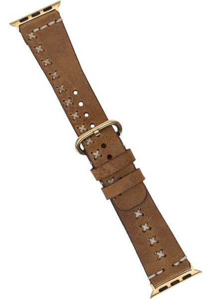 Apple Watch Uyumlu Deri Kordon 42-44-45MM Aqua V18 Taba modelleri