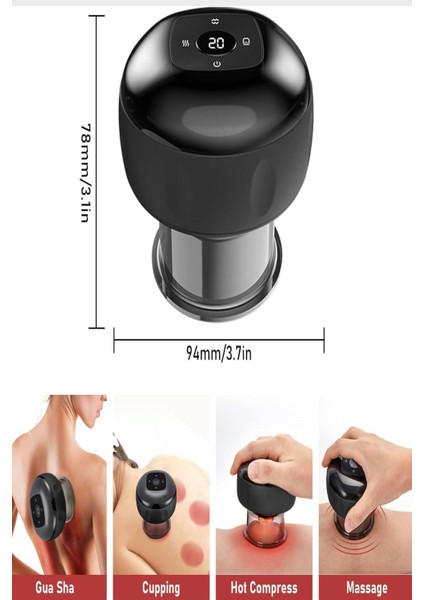 Elektronik Vakum Hacamat Aleti – Masaj, Isı Terapisi ve Hacamat- Kablosuz, Şarjlı, Akıllı Ekranlı
