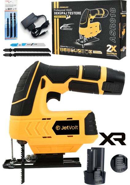 Jetvolt Profesyonel Çift Akülü 12 Volt Li-Ion Şarjlı Dekupaj Testere - Sarı