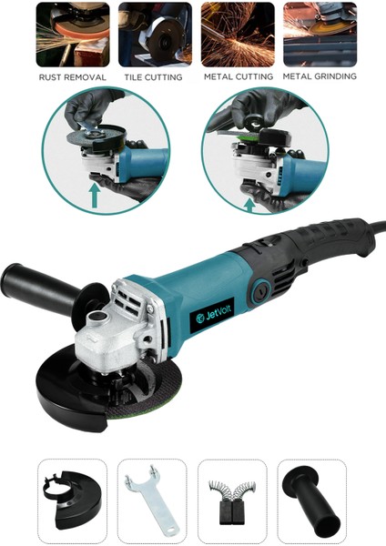 Jetvolt Profesyonel 1200W Avuç Taşlama Makinesi 125MM 6 Kademeli Uzun Kuyruk - Mavi