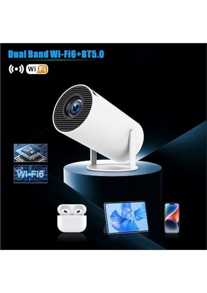 Projektör 4K Taşınabilir Projektör Video Projektörü Wifi 6 Android 11 Retroprojector 1080P Full Hd Telefon Pc Lap HDMI Ev Sineması 180° Döndürme (HY300PRO) fiyatları