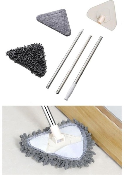 Buffer® Teleskopik Saplı 150 cm Üçgen Mop Cam Duvar Tavan Fayans Parke Temizleyici Mop
