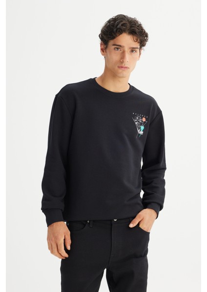Pamuklu Regular Fit Normal Kesim Bisiklet Yaka Sweatshirt