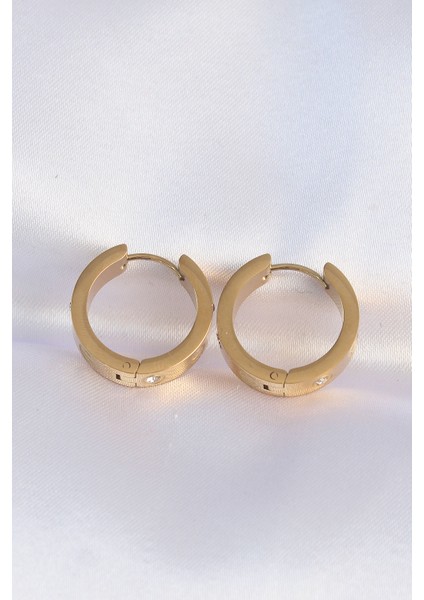 316L Çelik Gold Renk Zirkon Taşlı Model Halka Küpe - Lisinya
