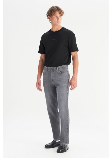 %100 Pamuk Frank Relaxed Fit Geniş Kesim Gri Jean Denim Pantolon