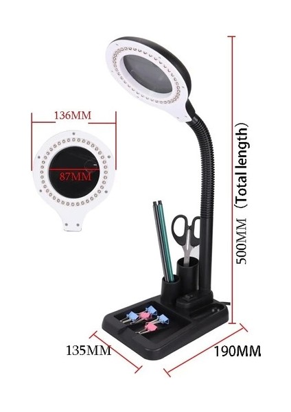 Esnek 5x /10X,40 LED Işıklı Büyüteç ,lamba Büyüteç Okuma, Çalışma Lehim Masa Lambası A808 - Lisinya modelleri