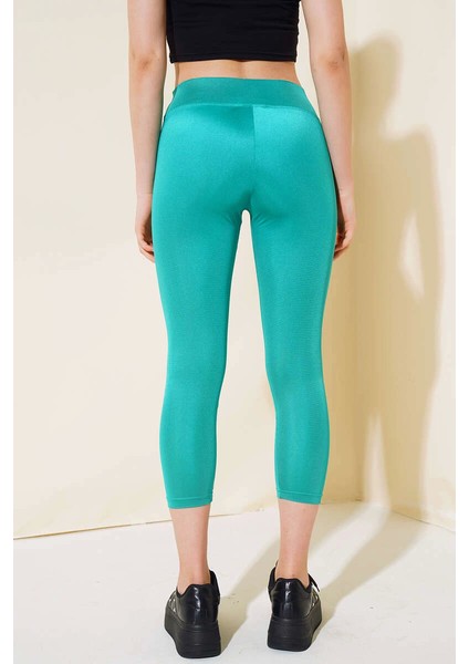 Esnek Yüksek Bel Yeşil Uzun Parlak Disco Tayt ( Lisinya ) modelleri