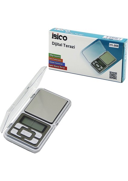 MİNİ=6X12CM Hassas Tartı - Terazi 300GR/0.01GR Şeffaf Pls.kapaklı - Pilli= 2pcs Ince (5067)